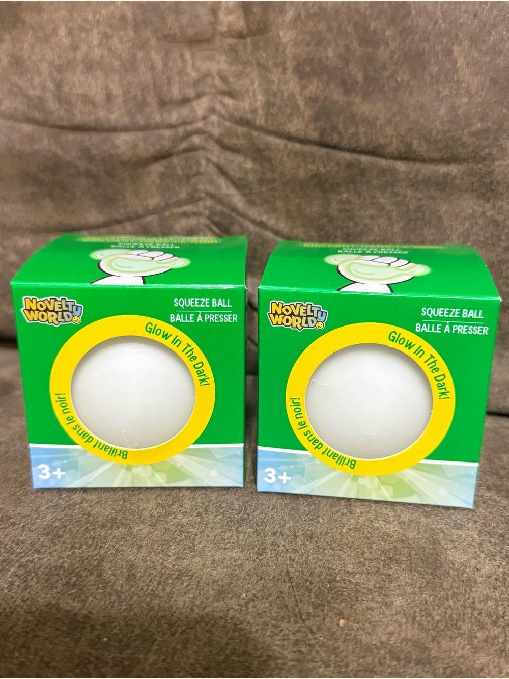 NEW Two Novelty World Glow In The Dark Squeeze Ball White 3+ Years